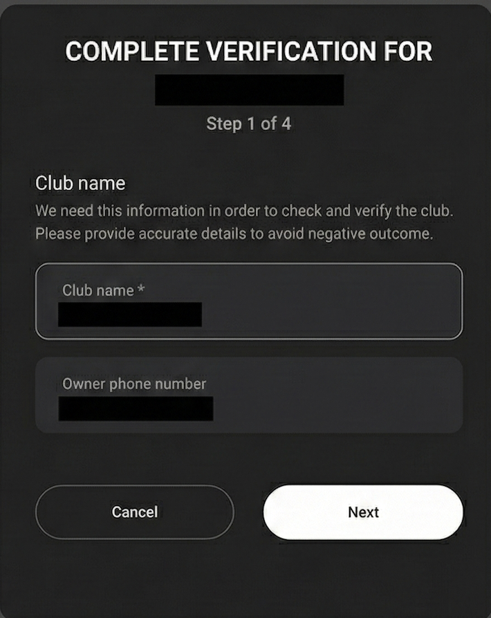Circle21: Club verifizieren, Schritt 2